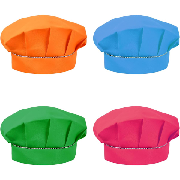 (Grön, Blå, Rosa, Orange) 4 st Kockhattar för Barn 3-13 År