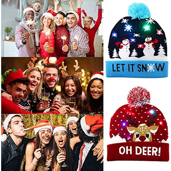 LED julelue, lysende julelue unisex strikket lue