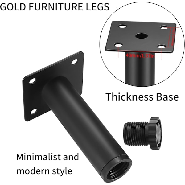 4 stk Møbelbein, 10 cm/4 tommer Justerbare Møbelbein, Metallfeste Støtteføtter for Møbler/Bord/Stol/Skrivebord/