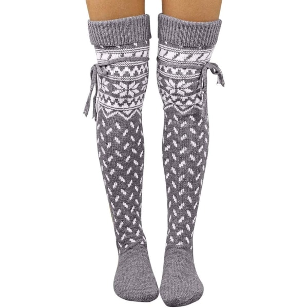 Knehøye sokker i bambus for kvinner - grå snøfnuggjulesokker A