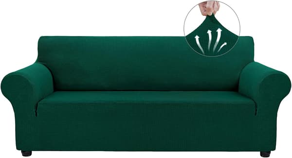 Soffaöverdrag för 3-sits soffa, stretchbar, med elastisk kant (Svartgrön)