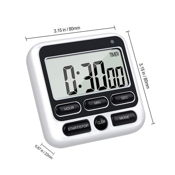 1 stk. sort digital køkkenur med stort LCD-display, justerbar