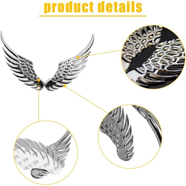 3D-klistermärken (1 par) (silver) Metallic Wings Auto Metal-dekal C