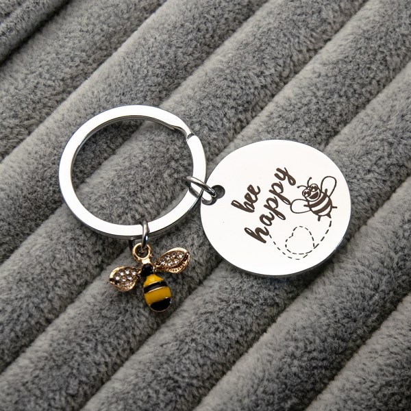 Nøkkelring "Bee Happy" nøkkelring for kvinner (sølv Rhineston