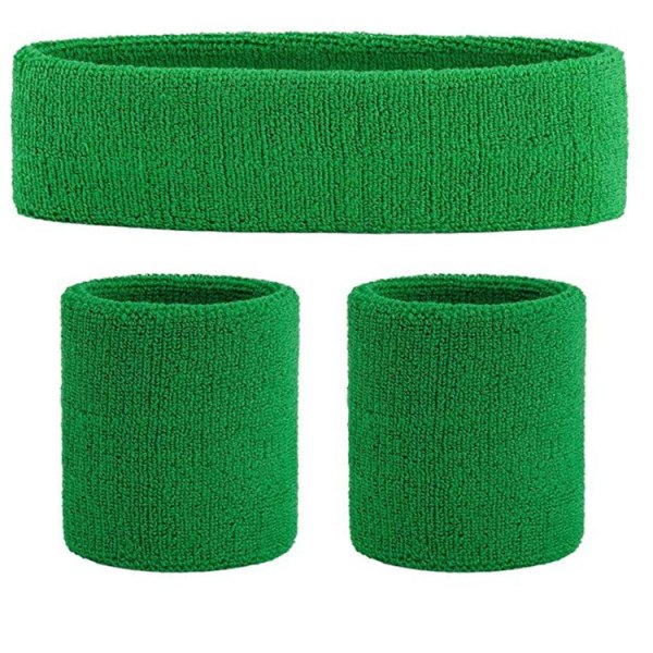 Sett med 2 sports pannebånd stripet pannebånd, grønn svart Passer
