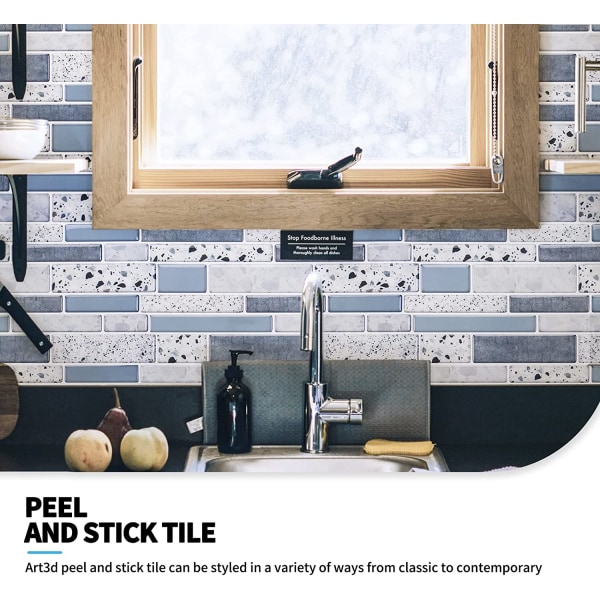 Selvklebende veggfliser, vinyl kjøkkenbakplate, marmorveggpinne