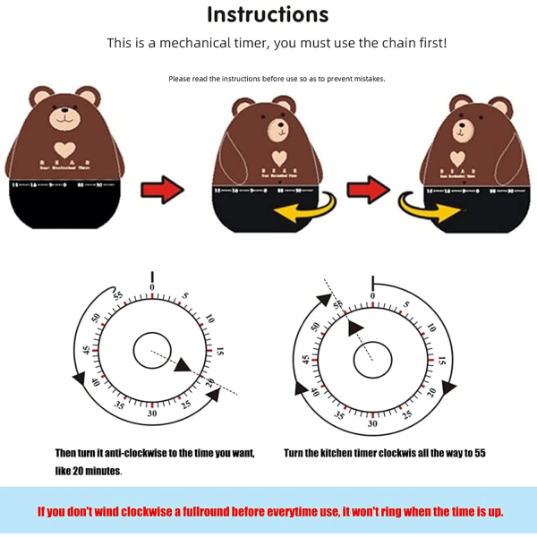 1 Piece Kitchen Mechanical Timer, Manual Mechanical Timer for Coo