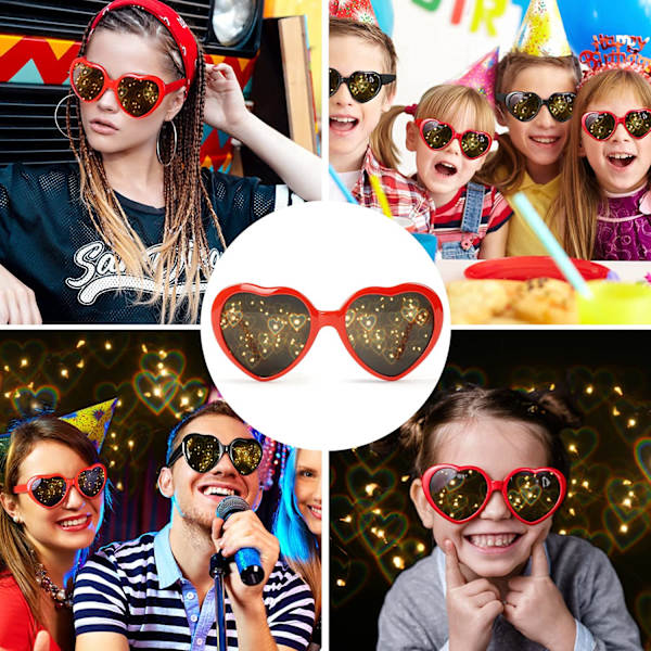 2 stk. 3D Special Effect Hjertebriller, 3D Hjerter Lys Diffraktion
