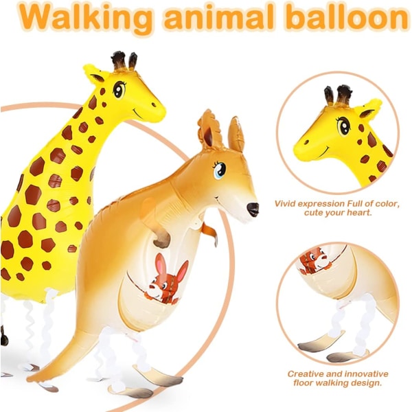 6 kpl käveleviä eläinilmapalloja, viidakkoeläinten kävelyilmapalloja