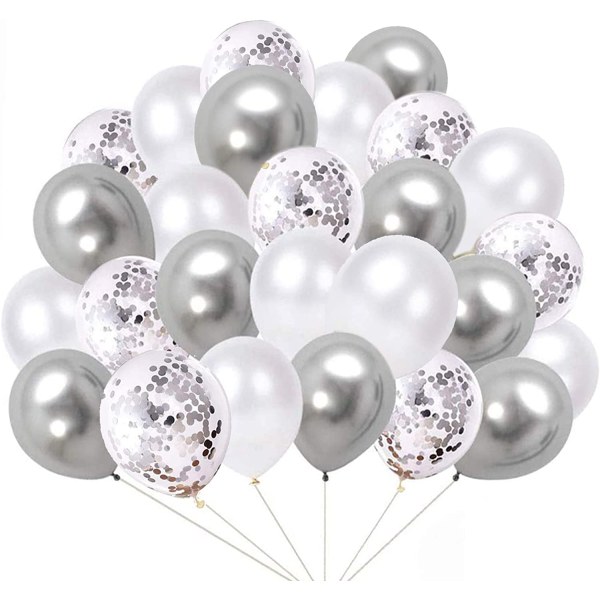 60 Pieces Balloons Set, 12 Inches silver Balloons Metallic Latex