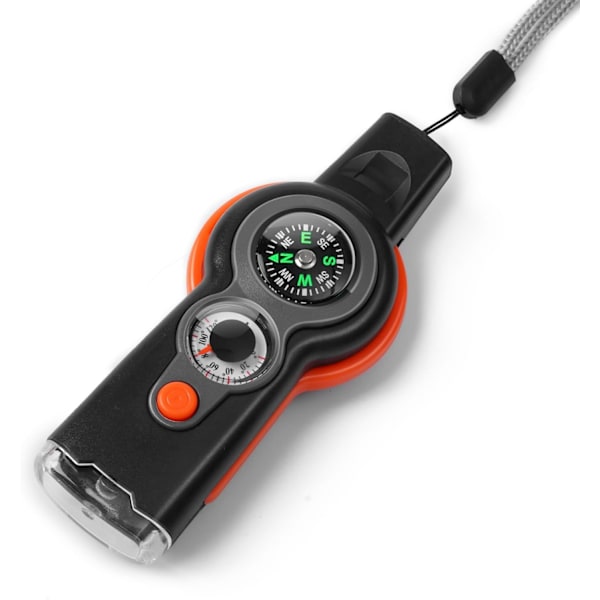 Nöd visselpipa, 7 i 1, Multifunktionell kompass, Multiverktyg säkerhetsvisselpipa (orange) 1 Pieces