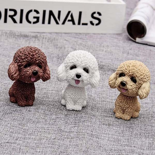 (Teddy Brown)Auto Lovable Dog Figurine Bevæger Hovedet Wobble Head Nikkende Legetøj Instrumentbræt Decora