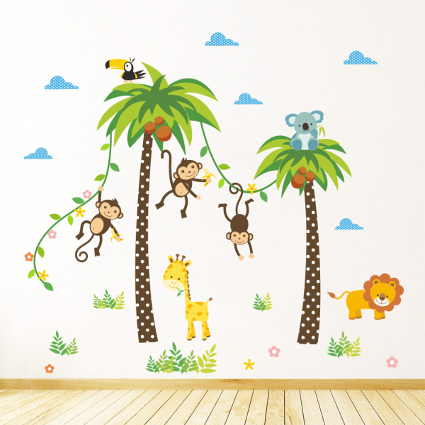 4 stykker tegneserie kokosnøddetræ abe børneværelse væg dec