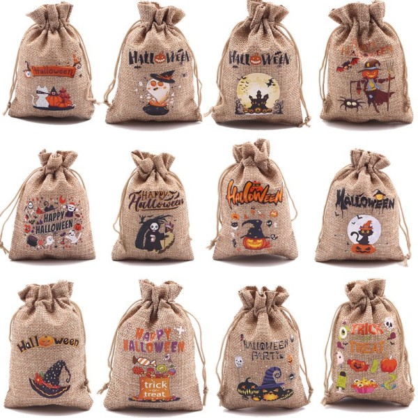 50-pack (15 x 20 cm) Jutesäckar Halloween Trick Or Treat Jutesäckar Snörpåse Presentpåsar för Godisfest Godisgåvor-1