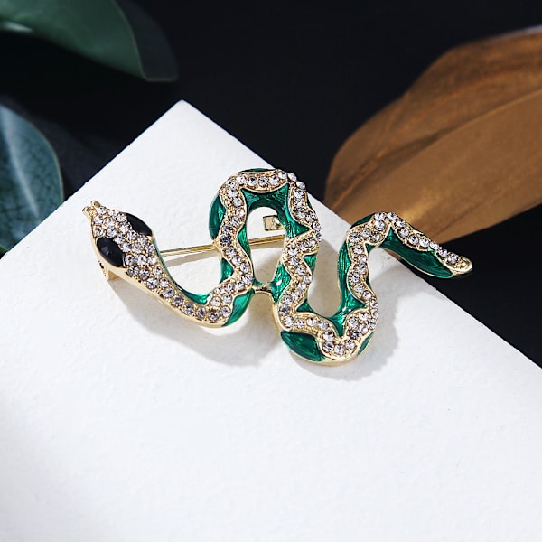 Grön orm brosch pin för kvinnor, helt smyckad med strass