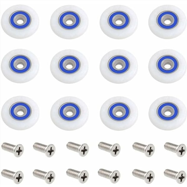 12 st duschdörrhjul för duschdörrhjul duschdörrhjul ersättningshjul dörrhjul duschdörrhjul med skruvar, 27 mm diameter, Starlight