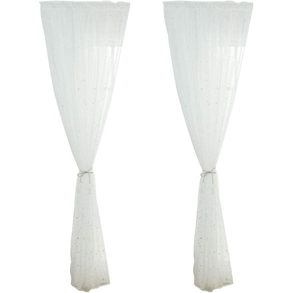 1PC- 100 * 200 Cm ( Hvid ) Voile Vindue Gardin Romantisk Sølv