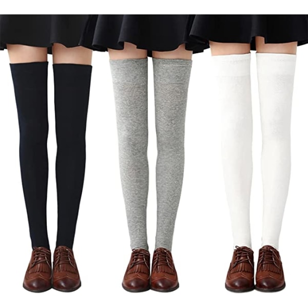 3 par knehøye sokker for kvinner enkel stil, svart + grå