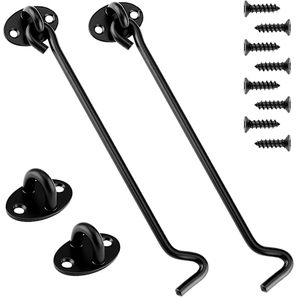 Hyttehængsel 2 stk. Dørgrebshængsel Sort Rustfrit Stål Kroge med Øjelåse og Bolte til Låse Ladeport, Badeværelse, Vindue, Skydedør（20cm）
