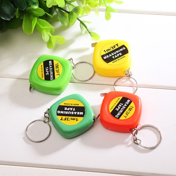 4 stk. Multifunktionelt Etui 1 Meter 3 Fod Mini Målebånd med Nøglering I