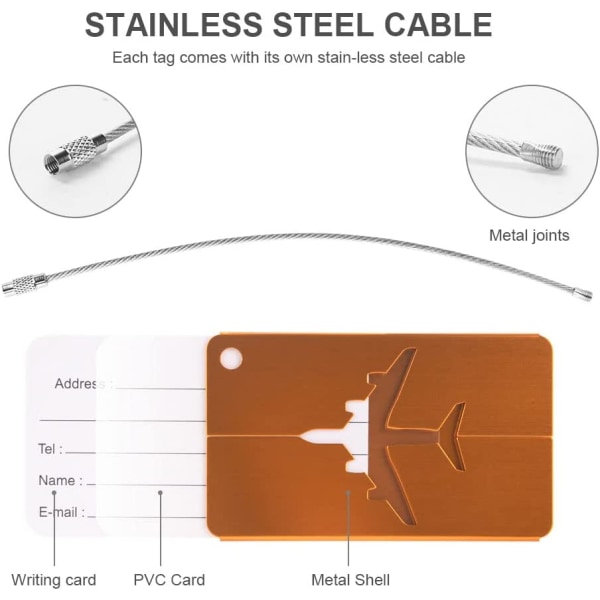 Bagasjelapper, 4 stk. Reiselapp i aluminiumlegering med rustfritt stål