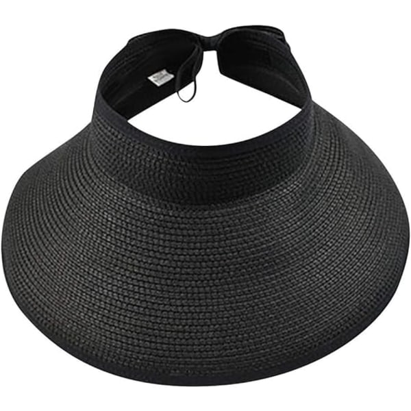 Black - Summer Women's Straw Sun Hat Beach Sun Hat Headscarf Sun