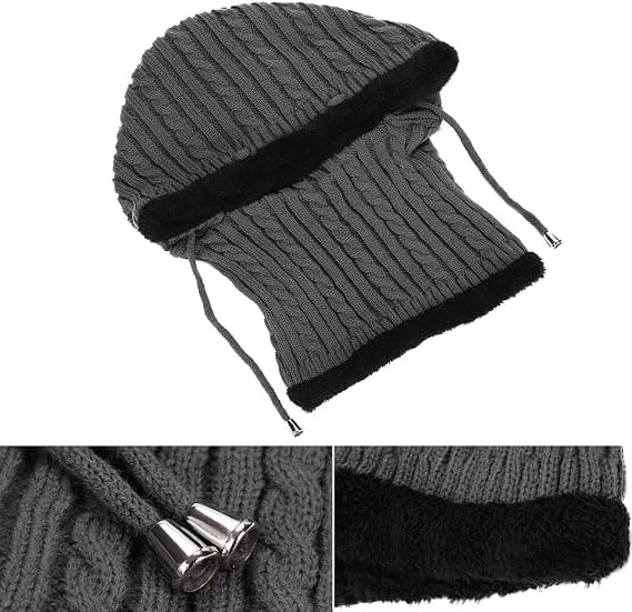 Grå - Herr Varm Ull Stickad Balaclava 2 i 1 Luva Halsduk Mössa Vinn