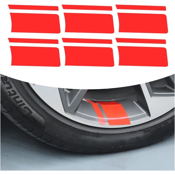 6 stk reflekterende bilfelgklistremerker (røde), reflekterende bilfelgklistremerker