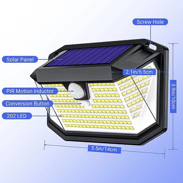 Udendørs Solcellelys, 【Holdbar Vandtæt Version】202 LED Solcellelys