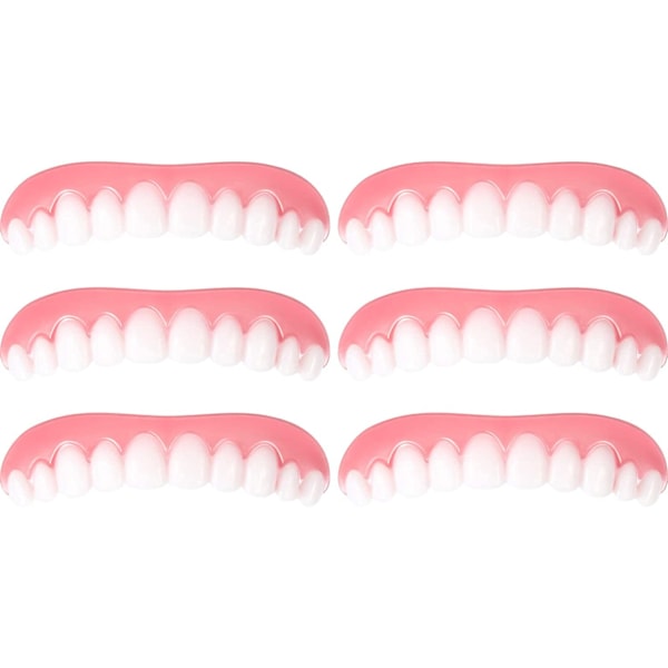 6 Instant Veneer Dentures Bekväma Övre Leende Tänder Vita Kosmetiska Tänder Tillfälliga Falska Tänder Flexibla Tänder Filler Kit för att täcka saknade tänder