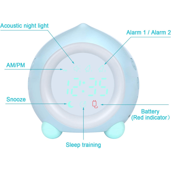 Barnealarmklokke LED-lys (blå) Digital lampe alarmklokke