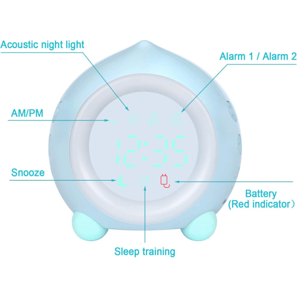 Børnevækkeur LED lyser op (blå)Digital lampe Alarm Clo