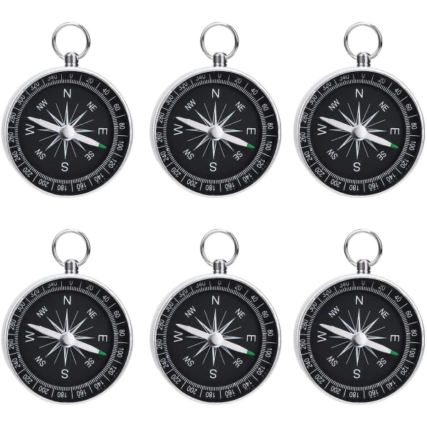6 stk Bærbart Sølvkompass Minikompass Barnenøkkelring Kompass