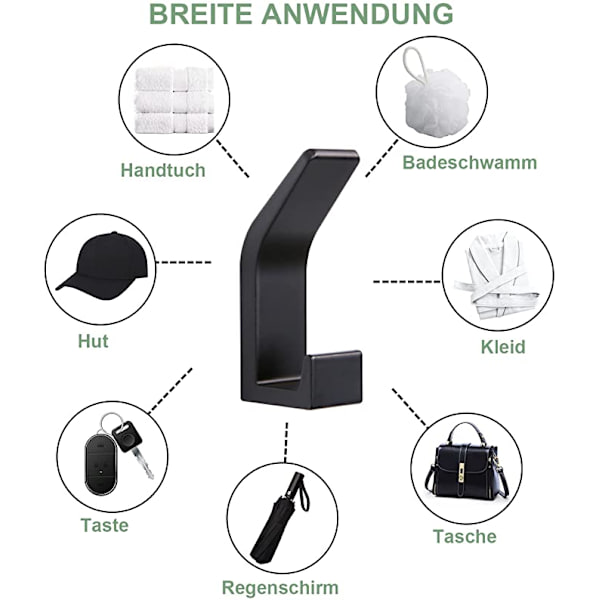 2 stk (svart) selvklebende aluminiumkroker, dobbel baderom til