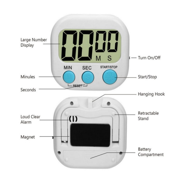 2-pack digital kökstimer II 2.0, stora siffror, högt alarm, Ma