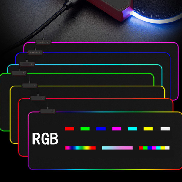(Sort, 900*400*4 mm) Ekstra stor RGB Gaming-musematte - sklisikker
