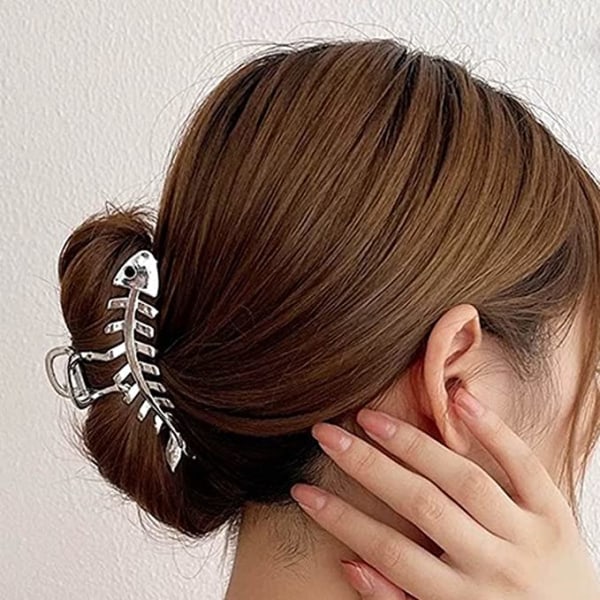 Fish bone clip large (silver), cute animal shaped hair clip hair