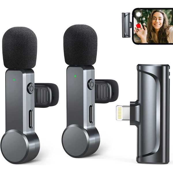Trådløs Lavalier-mikrofon for iPhone/iPad/iOS, Plug & Play, 2P 298c | Fyndiq