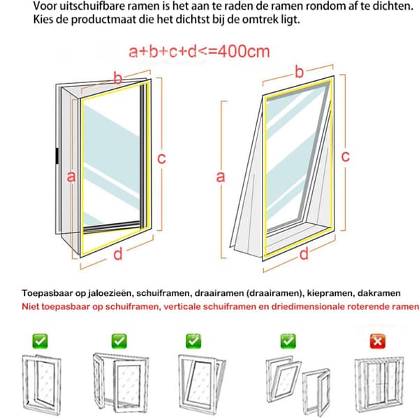 Vinduesforsegling - 400 cm - Hvid - Velcro - Til mobil aircondition - Polyester
