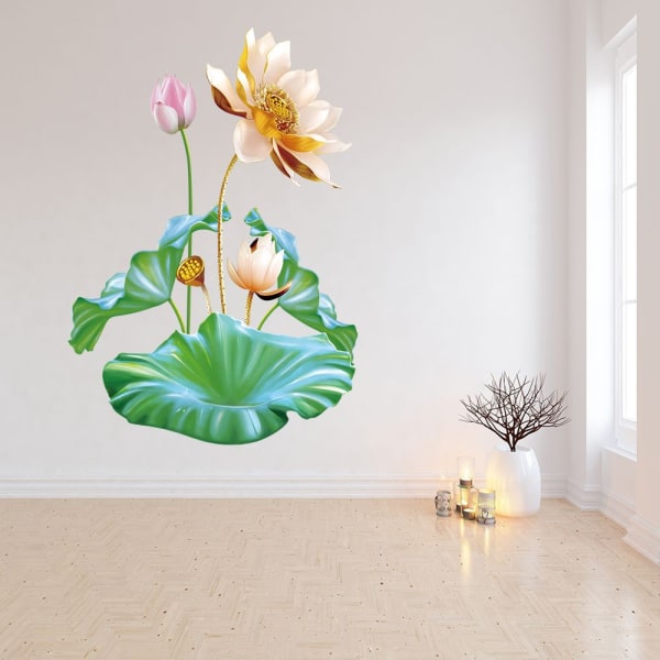 Gylden lotus vægmærkat stue soveværelse dekorativ maling