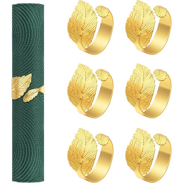 6 stk. Guld Blad Formet Metal Serviet Ring, Falme- og Rustbestandig