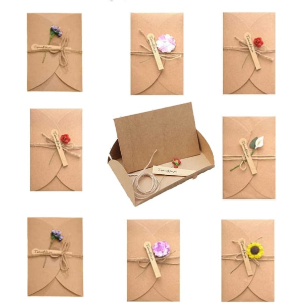 10 stiler tilfeldige kort，Vintage Kraft Tørkede blomster i liten størrelse Gr