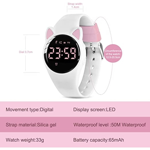 vit rosa watch, liten watch för flickor, digital fitnes