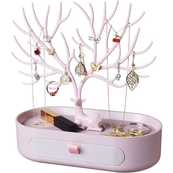 Förvaringsställ för örhängen i plast med låda (rosa), smyckesdisplay