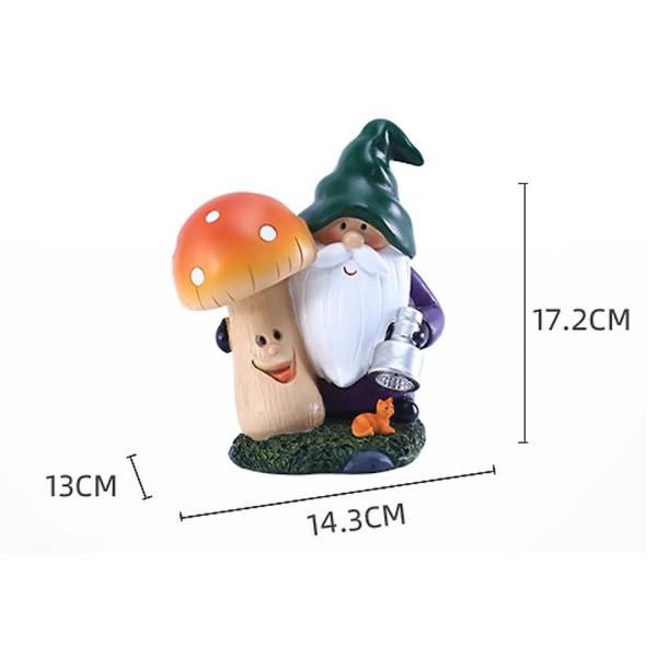 Sopp Gnome Malt Solcellelys Resin Ornament Crea