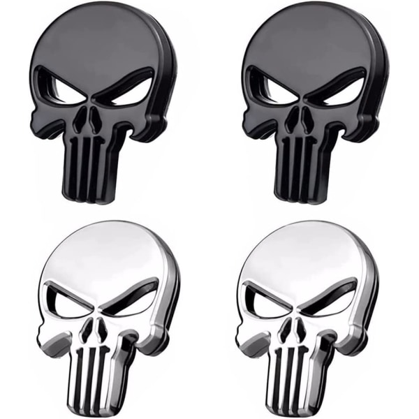 4 kpl 3D Skull Punisher Vehicle Auto Tarra Metalli Tarra Moottoripyörä