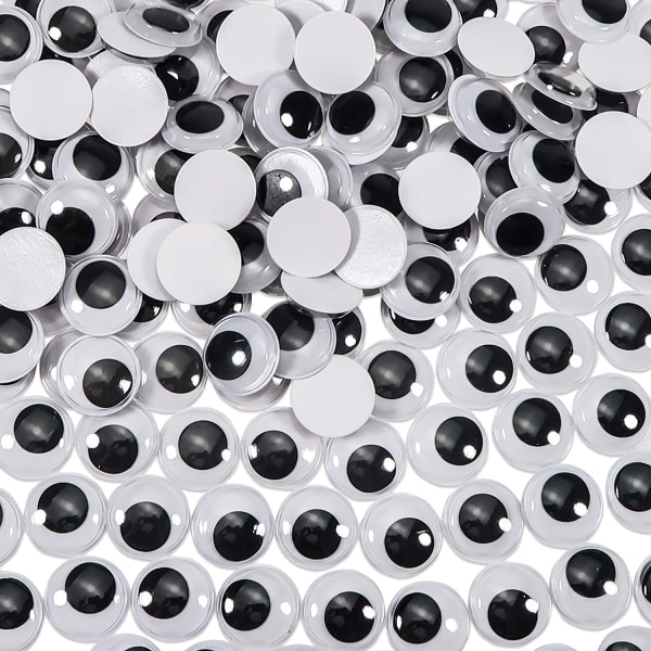 300 stykker 20 mm bevegelige øyne Svart Hvit Rund plastlim S