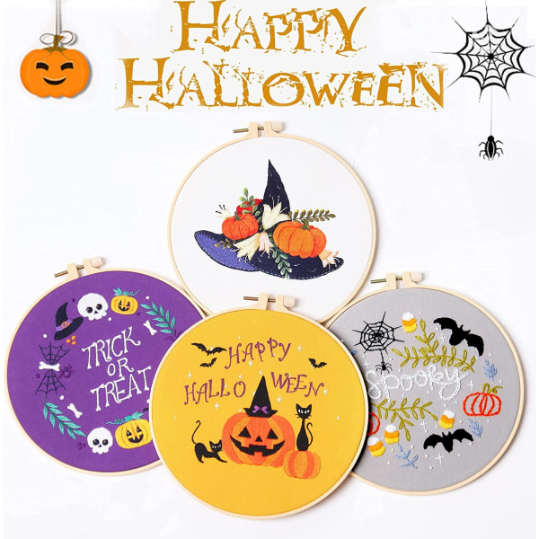 4 Broderikit Halloween Mönster Kollektion Inkluderar Broderi