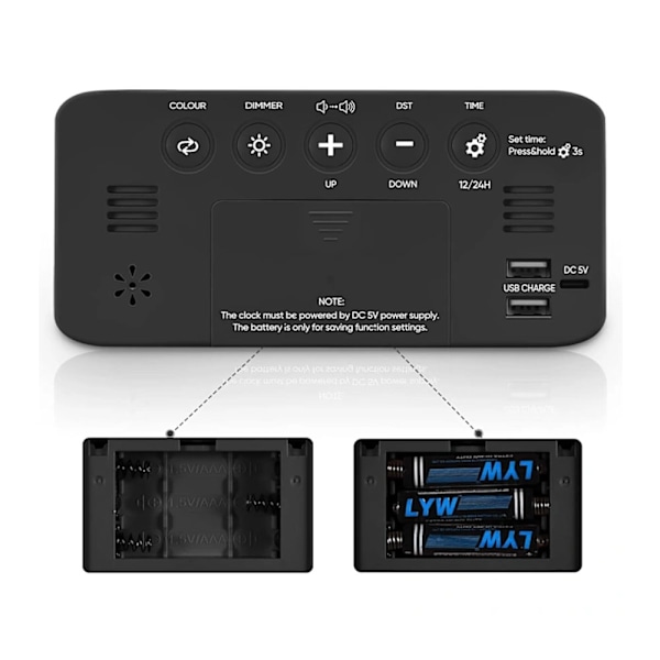 Digital Klocka med 7 Färgers Nattlampa, Superhög Alarmklocka för Tunga Sovare Vuxna, Justerbar Volym, Dimmer, USB