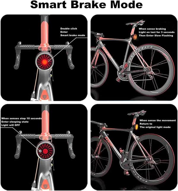 Cykelbakljus, smart broms USB-laddningsbart cykelbakljus,